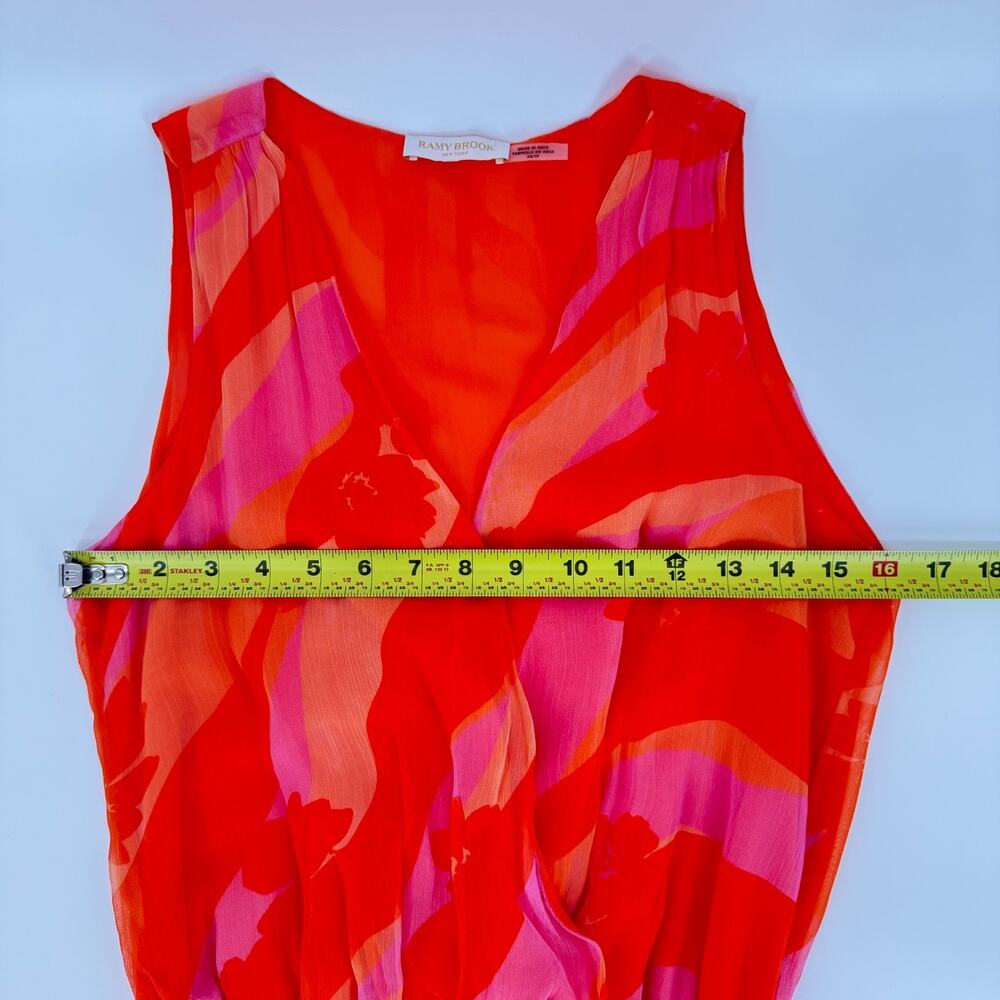 Ramy Brook Baldwin Mini Dress XS Orange Pink Floral‎ Ruffle Wrap Resort - Picture 10 of 13